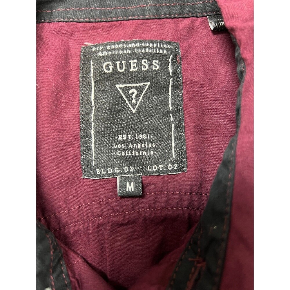 Guess Mens Button Up Shirt Burgundy Short Sleeve Military Style Size M Casual - Picture 7 of 9